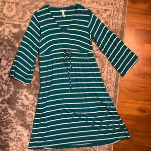 Soma Teal and White Striped Long Sleeve Dress